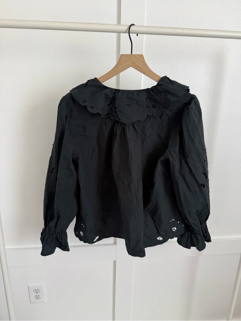 Free People Black Eyelet Puff Sleeve Top